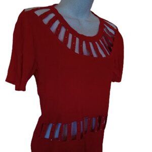 -Red Top with Cut Outs Fits Women Large